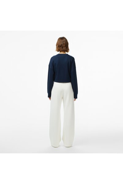 Tommy Hilfiger Women's Pleated Straight Fit Wide Leg Embroidered Patterned Cotton White Sweatpants