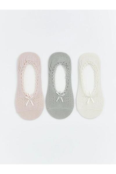 LC Waikiki Γυναικείες κάλτσες μπαλαρίνας με ροζ φιόγκο και λεπτομέρεια από δα...