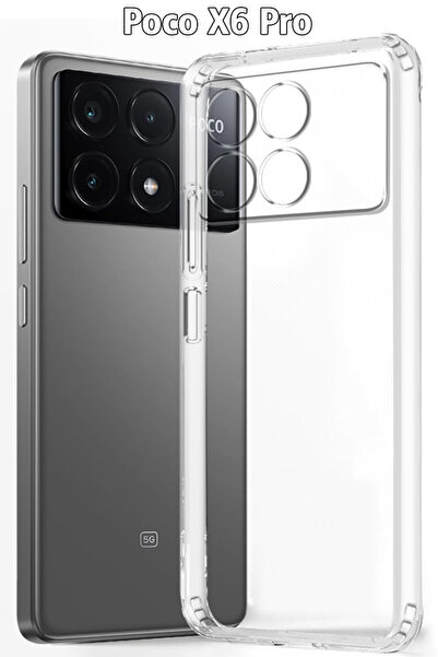 Marselit Poco X6 Pro Uyumlu Kamera Korumalı Lüks Şeffaf Silikon Kılıf-Esnek S...