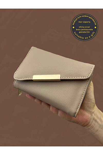 shiny ever Cross-Covered Mink Leather Women's Wallet with Gold Detail