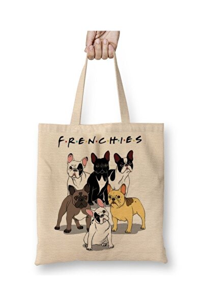 Toyaso Frenchies Pug Dog Geantă de pânză albă Geantă de cumpărături cu mâner ...