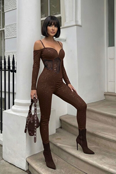 Afitapbutikmoda İnce Askılı Takma Kol Transparan Detay Fukuro Şık Tulum