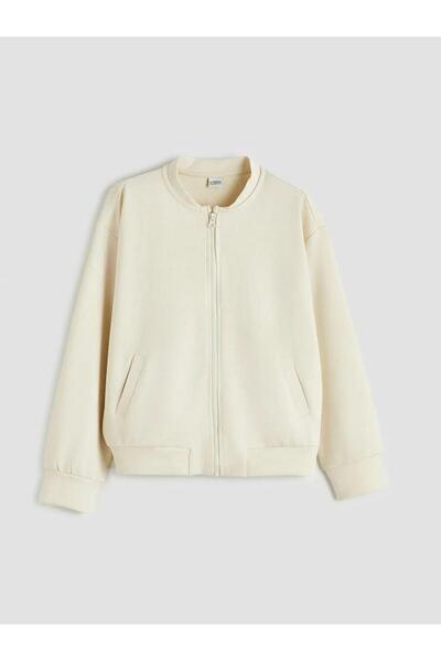 LC Waikiki Ecru Girls' Soft Touch Zippered Sweatshirt (S6)