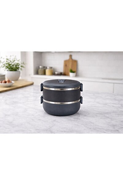 Zeyma Home 2 Katlı Sızdırmaz Çelik Yemek Termosu-Siyah
