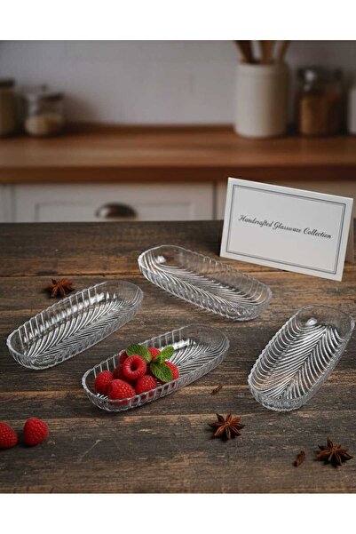 Veyla Style Akrilik Şeffaf 4'lü Kayık Tabak, Çerezlik ve Sunumluk 19 x 8 x 2,...