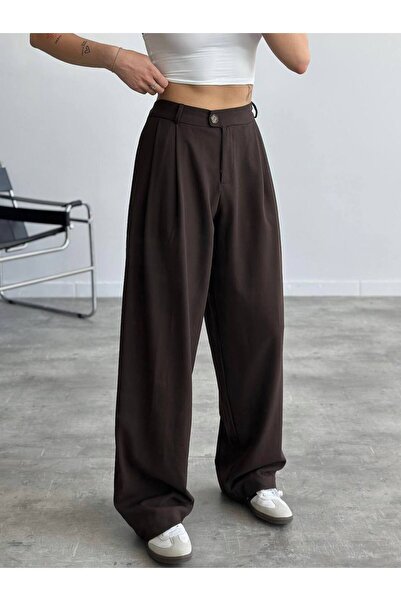 SPICA STORE Kahverengi Pamuklu Kumaş Palazzo Kumaş Pantolon
