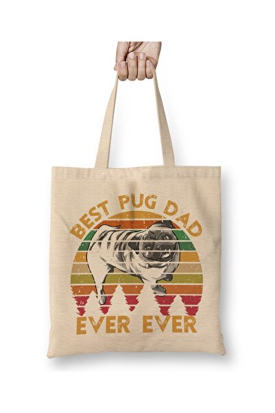 Toyaso Retro Vintage Best Pug Dad Ever Geantă de cumpărături din pânză albă p...