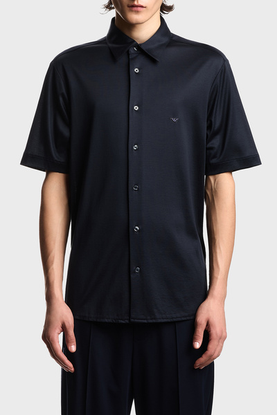 Emporio Armani Cotton Blend Slim Fit Logo Short Sleeve Shirt Men's Shirt Em00...