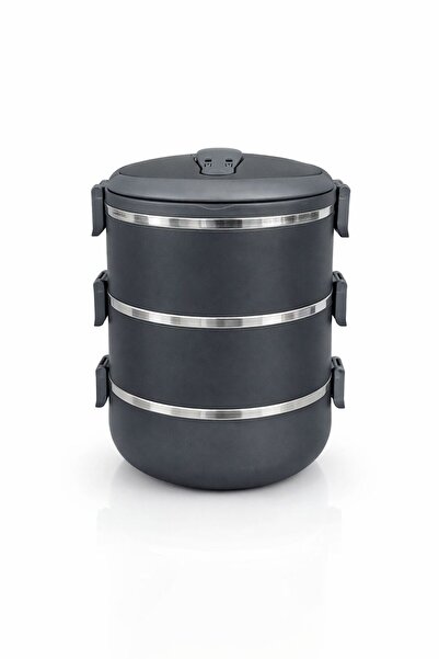 Zeyma Home 3 Katlı Sızdırmaz Çelik Yemek Termosu-Siyah