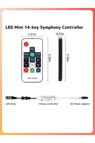 Miotek RGB Led Pixel Şerit Kontrol Modül ve 14 Tuş RF Kumanda WS2811 / WS2812B