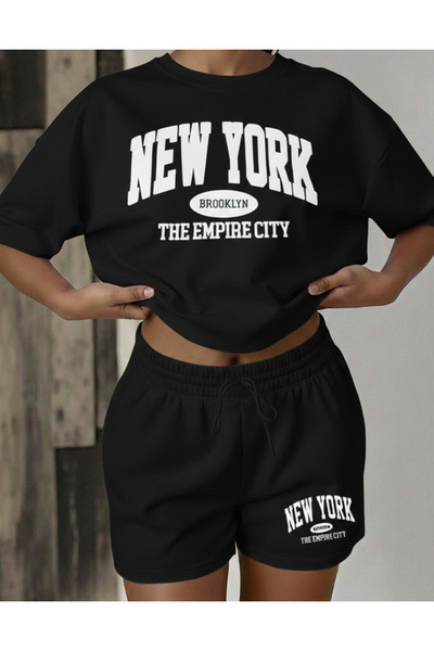 Mayer Butik Unisex Women/Men New York Custom Printed Shorts T-Shirt Set
