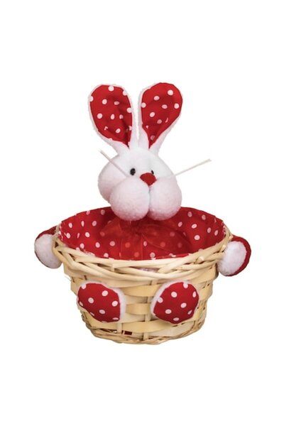 OEM Coș decorativ de Paște 3D roșu și alb cu iepure