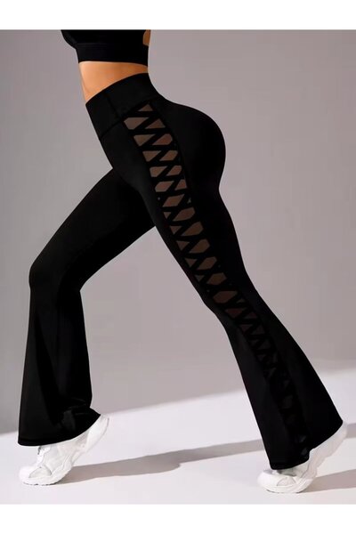 A&WİSE Women's High Waist Diving Tights with Crossed Tulle Detail on the Sides