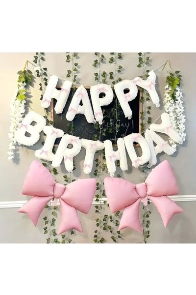 ÇITIPITISTORE Set de sărbătoare a zilei de naștere cu fundă roz și folie albă...