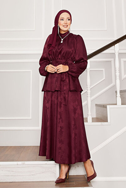 EBRUTESETTÜR Mobile Belted Waist Drawstring Jacquard Double Suit Burgundy