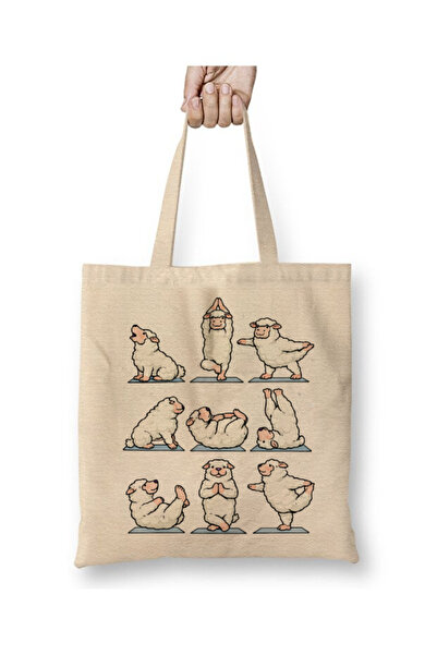 Toyaso Sheep Yoga Pilates Gym Sports Dolly White Tote Bag Long Handle Shoppin...