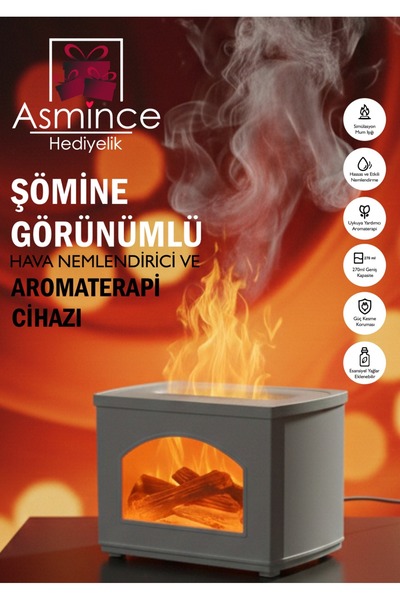 asmince Şömine Hava Nemlendirici - 270 ml Işıklı Buhar Makinesi Aroma Difüzör...