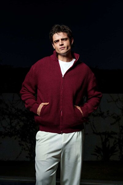 THE OTANTİK Erkek Fermuarlı Cep Detaylı Triko Ceket