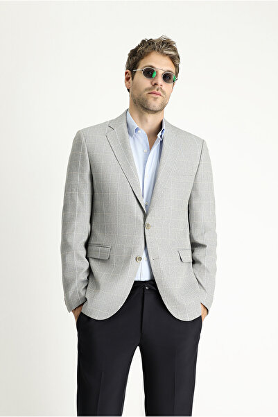 Kiğılı سترة 6 دروب ذات قصة قياسية ومقاس منتظم ومزيج من الكتان المربعات