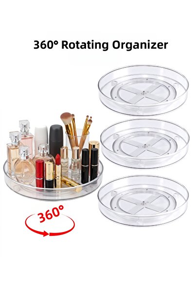 EVSTYLE منظم مكياج ومجوهرات دوار 360 درجة مكون من 3 قطع