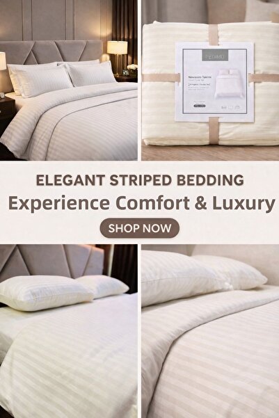 Pedimu Exclusive Hotel Collection 100% Cotton Satin Striped Double Duvet Cove...