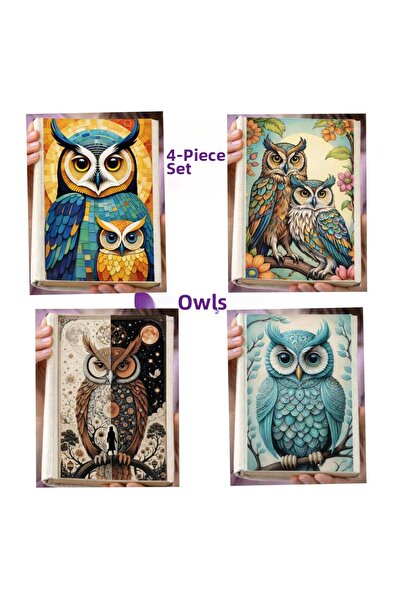Şımartan 4-Piece Owl Series Cloth Notebook Book Protector Bookmark