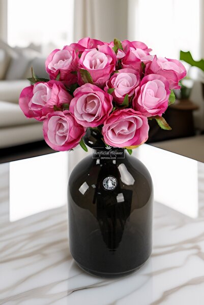 Yapay Çiçek Deposu باقة زهور صناعية 15 قطعة من زهور لوكس تومور الوردية-الفوشيا