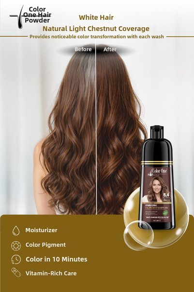 Color One Hair Powder شامبو صبغة الشعر بلون الكستناء الفاتح 5.4 |   300 مل وتأثير تون إفكت