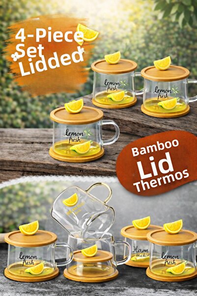 Berdina Home 4-Piece Lemon Figured Printed Hot and Cold Borosilicate Glass So...