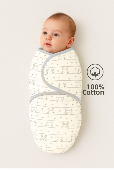 Mimocan قماط قطن 100% للأطفال من عمر 0 ​​إلى 4 أشهر، شريط فيلكرو، نسيج قطني م...