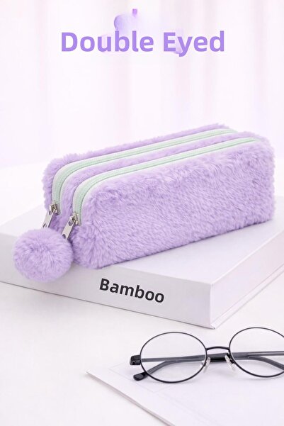 Bambus Home Плюшен многофункционален органайзер с две отделения и помпон за у...