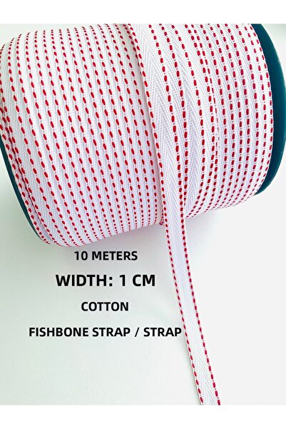 seyranat 10 метра ширина, 1 см бял и червен памук, тясна тъкан, рибена кост, ...