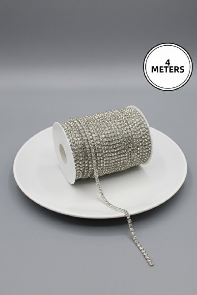 Massaltay Κορδέλα από πέτρα SS16 Ασημί – 4 Μέτρα Διακοσμητική Κορδέλα με Κρυσ...