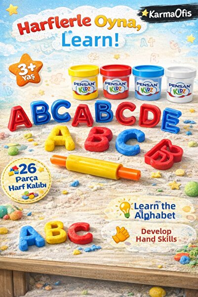 KarmaOfis 26-Piece Lettered Play Dough Mold + 4-Pack of 600 Gr Play Dough (Ag...