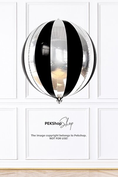 PEKSHOP بالون فويل أسود فضي على شكل كرة ديسكو بخطوط سوداء مقاس 22 بوصة