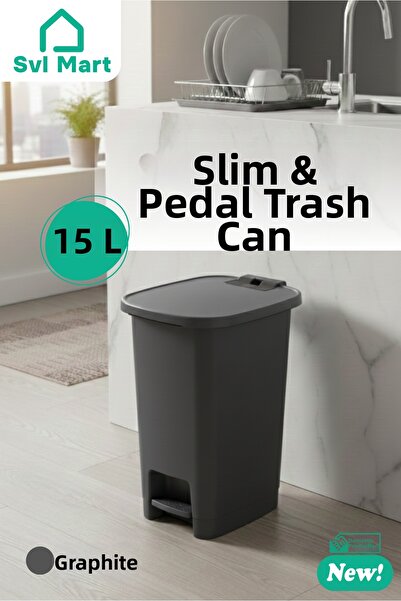 SVL MART 15 Liter Slim & Pedal-Operated Plastic Trash Can Garbage Bin System ...