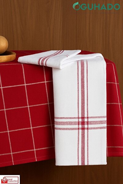 GUHADO Set of 2 Kitchen Towels Drying Cloth 50X70 cm – Red & White