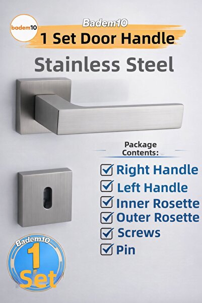 Badem10 Mâner de ușă de cameră INOX cu insignă pătrată, potrivit pentru stâng...