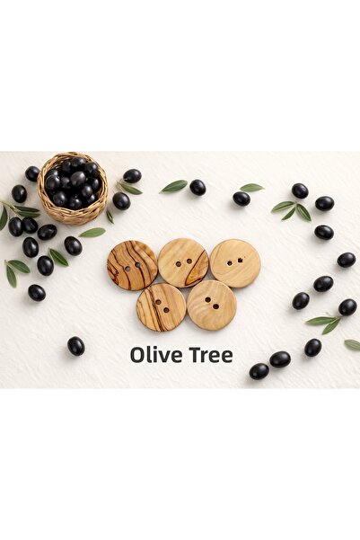 Tasarım Wooden Button Olive Wood 3 cm Diameter 5 Pieces.
