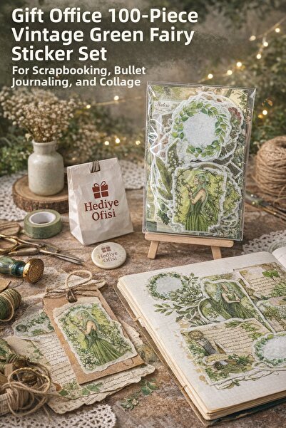 hediyeofisi Hediye Ofisi Set de 100 de autocolante vintage cu zâne verzi – Pe...