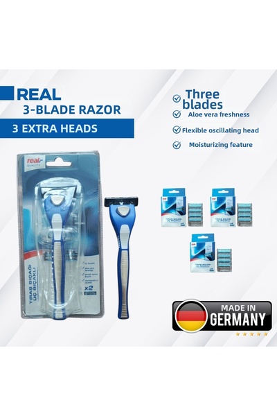 REAL ماكينة بثلاث شفرات +1 شفرة احتياطية + 16 شفرة إضافية