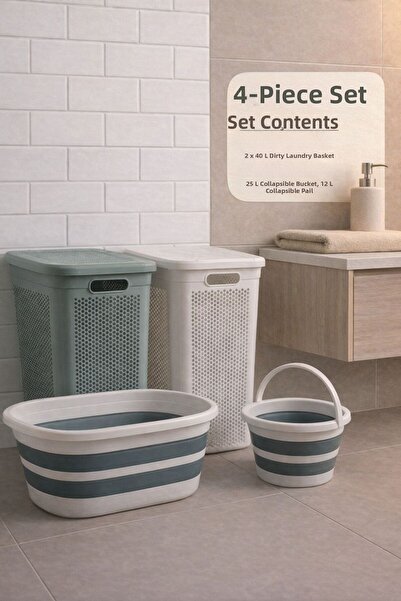 Funny Life Σετ 4 τεμαχίων - 2 καλάθια βρώμικων ρούχων 40 LT, 25 LT πτυσσόμενο...