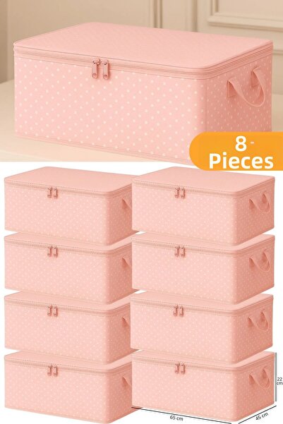 ROYALHOUSE 8 قطع - حقيبة تخزين كبيرة الحجم منقطة باللون الوردي تحت السرير ونو...