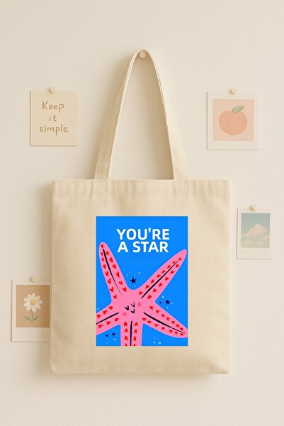 Maki Craft You'Re a Star Star Pattern Printed Cloth Bag – Cotton Tote Bag
