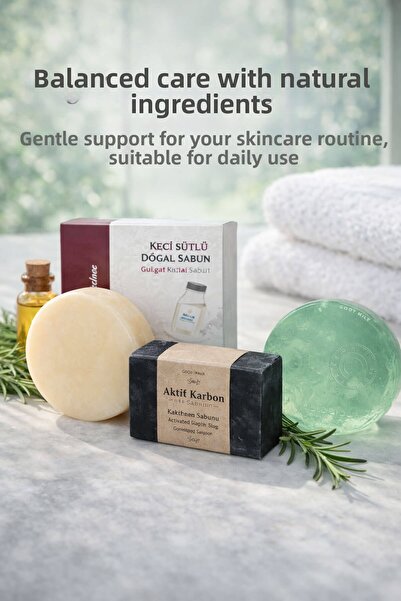 Elif Mira مجموعة الصابون الطبيعي، عبوة العناية الثلاثية، بالكربون النشط / شجر...