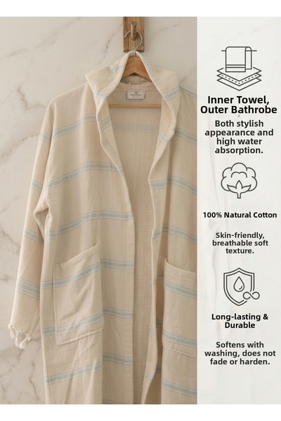 TECHTACT 100% Cotton Towel Peshtemal Hooded Bathrobe, Highly Absorbent, Unise...