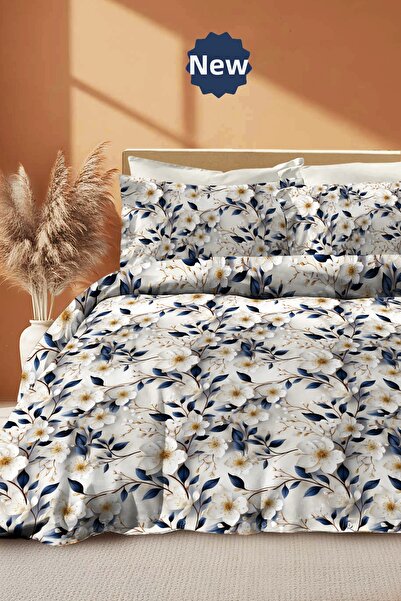 PerlaSera Set cuvertură dublă din bumbac satinat, țesut special - Premium Blu...