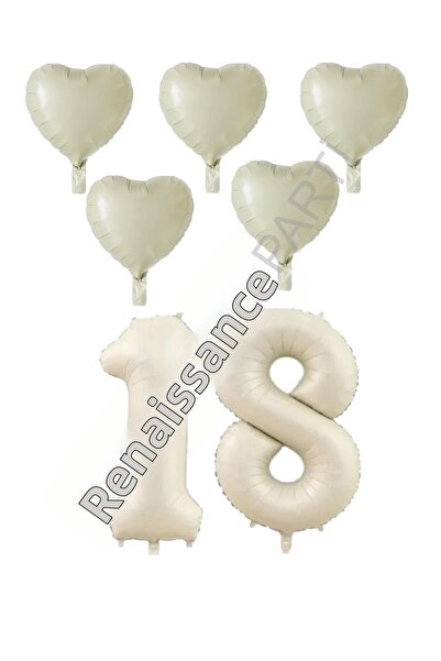 RÖNESANS PARTİ Rönesans Cream Color 18Th Birthday Foil Balloon Celebration Set