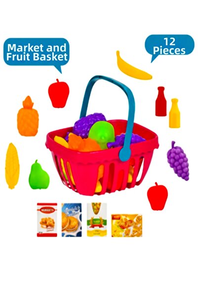 a v d a 12 Pieces Colorful Market Basket and Toy Fruit and Vegetable Set - Ed...