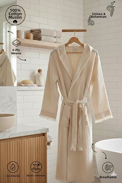 TECHTACT رداء حمام بوهيمي من الموسلين مكون من 4 طبقات، مصنوع من القطن بنسبة 1...